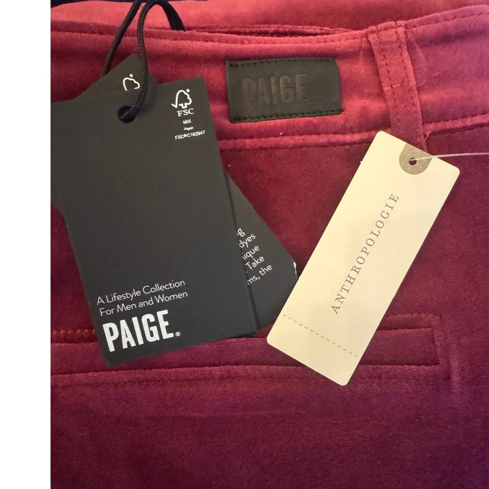 Anthropologie Paige high rise flair Velvet Trouser Pants Berry Jam Wine 26 NEW - Picture 5 of 9